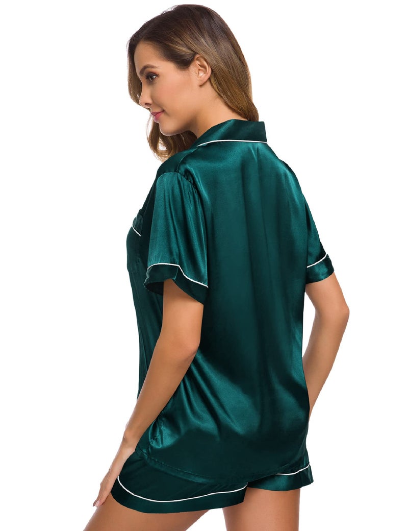 SWOMOG Womens Silk Satin Pajamas Set Two-Piece Pj Sets Sleepwear Loungewear Button-Down Pj Sets - Image 5